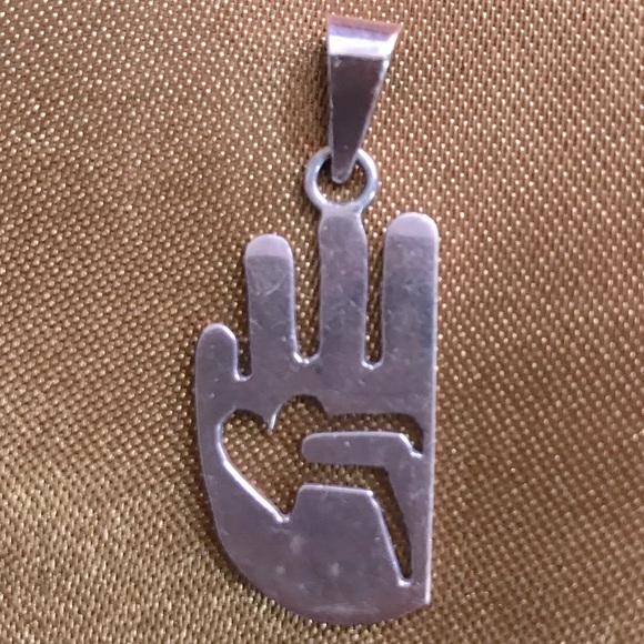 Jewelry - Sterling silver hand pendant, peace, unisex, love, boho, chic